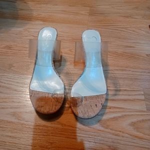 Womens Jessica Simpson Clear Cork Slide Heel Sandals